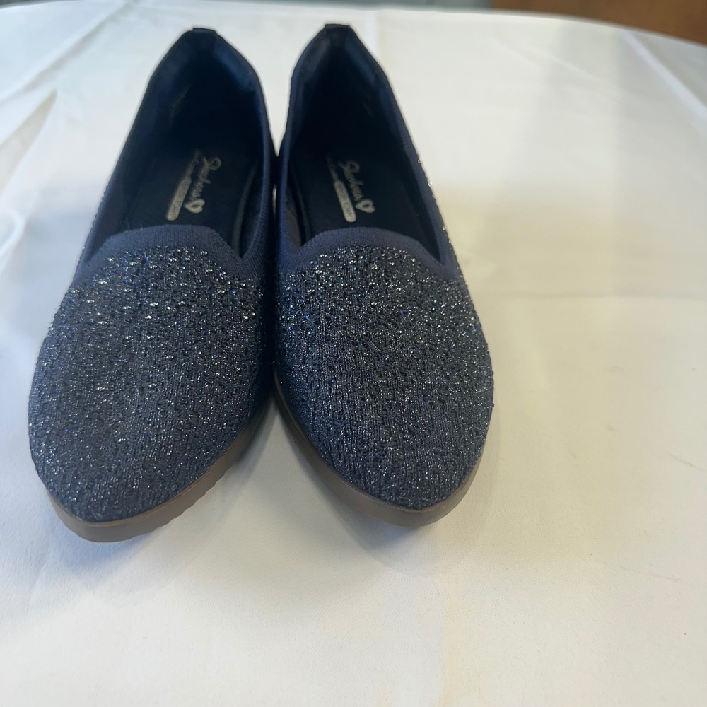 Skechers Cleo 2.0 Love Spell Navy Blue Shimmer Knit Pointed Toe Flats Shoes - Picture 3 of 12